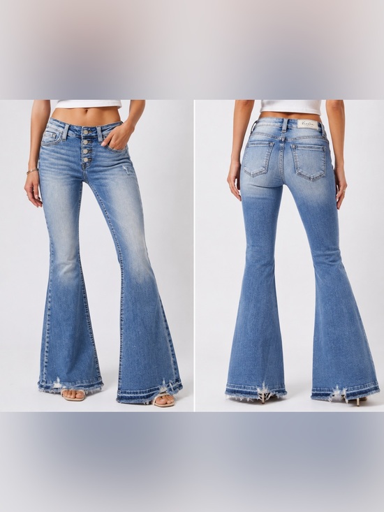 KanCan Denim - KanCan Signature Size 25 Mid Rise Super Flare Jeans Button Fly Distressed